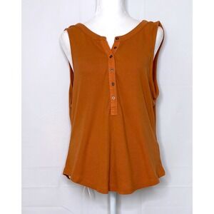 Pilcro Anthropologie‎ XL Henley Tank Top Ribbed Sleeveless Andie Brown Women